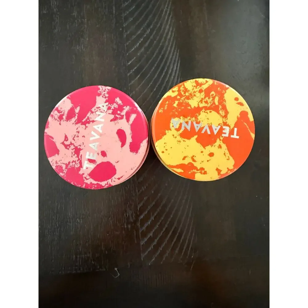 Teavana Set 2 Tea Canisters Tins 8 Oz Pink Orange 2015 Made Japan Discontinued